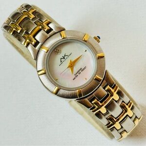 Vintage Anne Klein Diamond Mother Of Pearl Women's Two Tone Watch 6.25" 10/7897